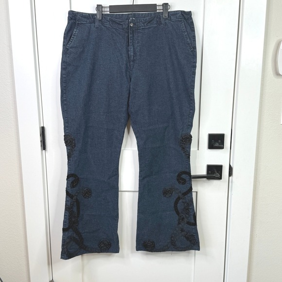 Pamela‎ McCoy Embellished Jeans Flare Leg Dark Wash Denim Plus Size XL 38 x 31 - Picture 1 of 7